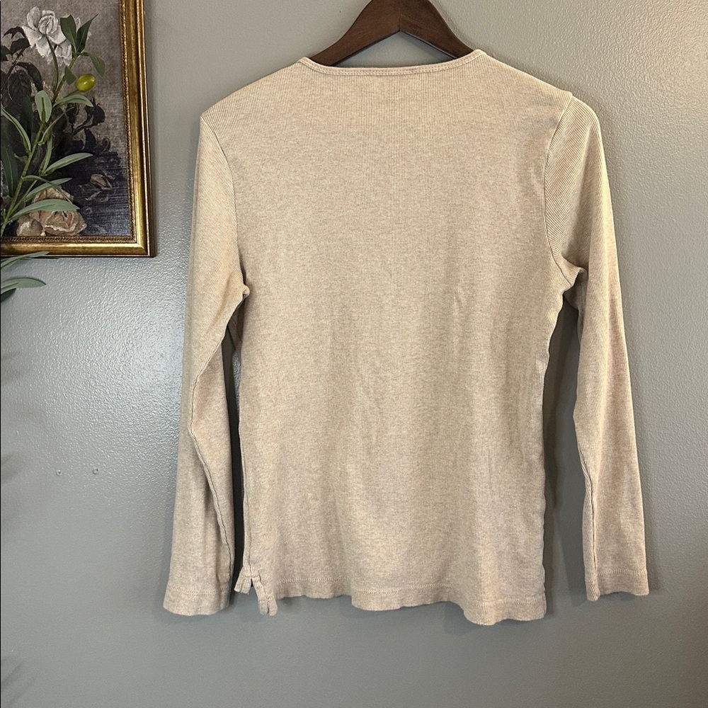 Lauren Ralph Lauren Ribbed Knit Top XL Zip Shoulder Long Sleeve Quiet Luxury - Picture 6 of 6